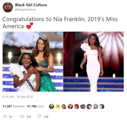 loveniaimani:  sbrown82: securelyinsecure:  Miss New York Nia Imani Franklin Has Won the Miss America Pageant  A classical vocalist whose pageant platform is “advocating for the arts,” Franklin sang an operatic selection from the opera La Boheme.