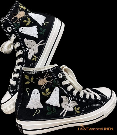 Ghost Embroidered Converse // Hoai On Etsy