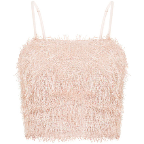 Diala Pink Eyelash Fringe Crop Top ❤ liked on Polyvore (see more eyelash lace tops)