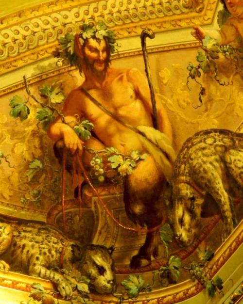 A Ceiling Fresco Of A Dionysian Pan, In Rome, Italy.