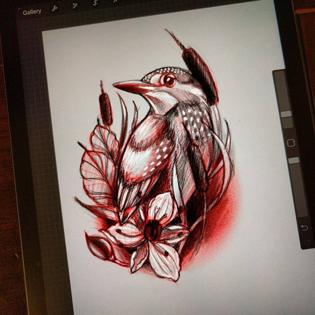 Acorn Woodpecker by Drew Browning at Rose Gold Tattoo in Folsom CA  r tattoos