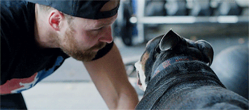 mith-gifs-wrestling:Dean Ambrose goofing around with his dog.