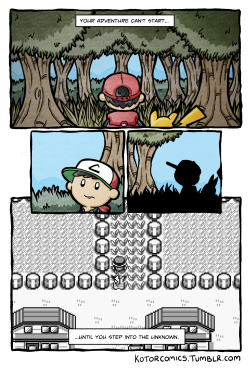 kotorcomics:  A world of dreams and adventures await! Let’s go! I remember playing Pokemon for the first time, and being so excited. My dad drove me to Toys ‘R’ Us for my birthday to buy the game, and as we travelled I gave him an in-depth lecture