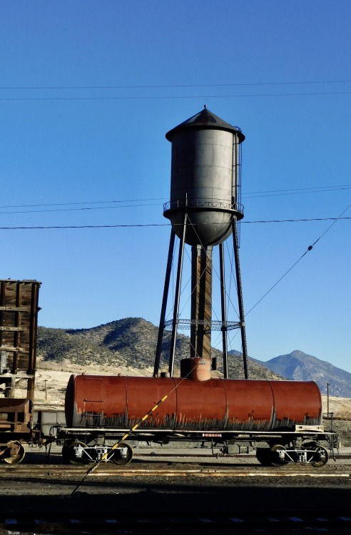 Water Tank and Tanker Car, Nevada Northern Railway Museum, East Ely, Nevada, 2020.