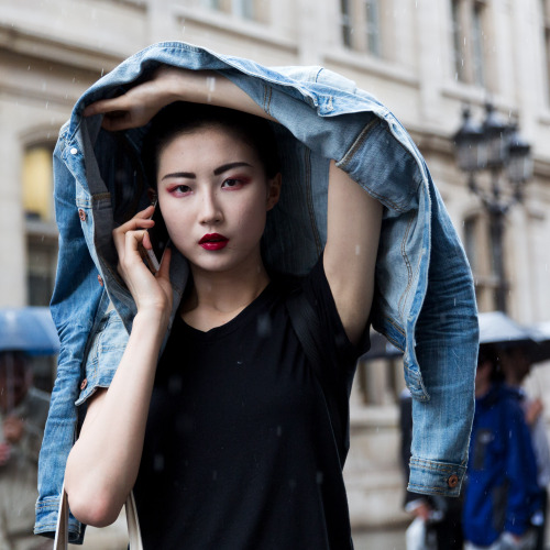 Bi Jing after Jean Paul Gaultier during Paris Fashion Week Couture Fall 2014 by Rémi Procureur.