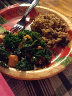 Tonight’s dinner: kale and sweet potato