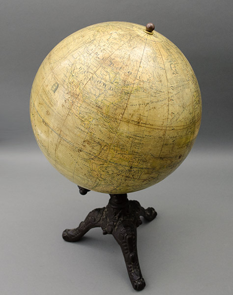 This globe was made in Belgium between 1908 and 1914. The Upper Midwest of the United States, where 