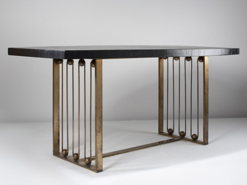 scandinaviancollectors:JEAN ROYÈRE, a table, 1954-55, France. Straw marquetery and brass