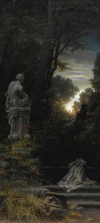 hellfreeway:“A Woman at a Fountain with Rising Moon” by Ferdinand Knab, 1866 (detail)