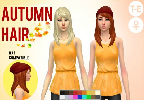 fuckyeahthesims4: simduction: Autumn Hair By Simduction New hair for females. Comes in 18 colours, h