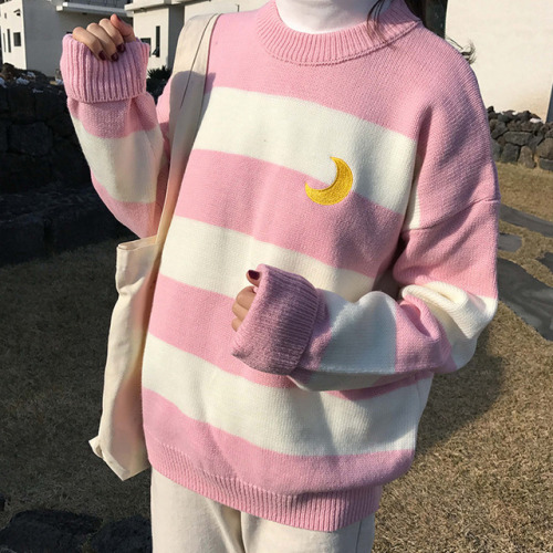 sweetfairyshop:Crescent Moon Sweater (3 Colors) 21.99 USD Free Shipping