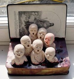 betweenmirrors-com: “#ForgottenChildren” by @cunnioutsider • #cunnioutsider #sculpture #darkart #creepy #bizarre #book #art #surreal #obscure #oddity #lostsouls #children  #bibliophile #horror #bookstagram #bible #art  #contemporaryart #macabre