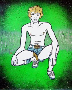 &ldquo;Led Zeppelin Boy&rdquo; (2004) oil pastel and spray paint on paper, 19 x 24 inches.