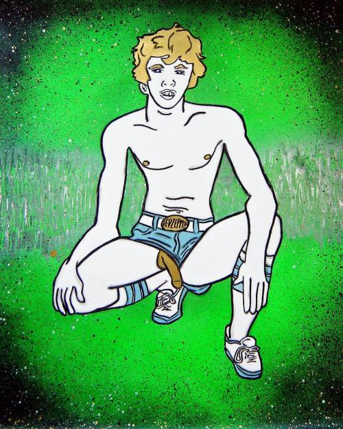 “Led Zeppelin Boy” (2004) oil pastel and spray paint on paper, 19 x 24 inches.