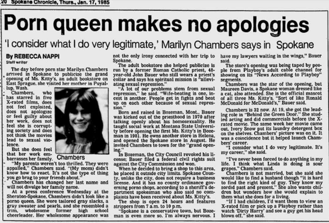 &ldquo;Porn queen makes no apologies,&rdquo; Spokane Chronicle, January 17,