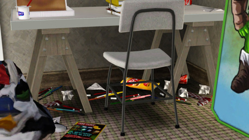 aroundthesims:   simminglystrange said: You forget all the pens on the floor. You know, the ones that roll of the desk and you’re too lazy to bend down and find them, so they just pile up around your desk until your have a pen-made rug. …Maybe that’s