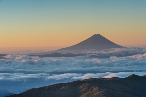 Fuji distant view by Shinichiro Saka Via Flickr: 国師ケ岳からの朝富士