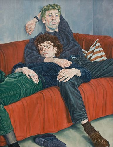 Alanspazzaliartist:couple On A Red Sofa - Ralf Scherfose 1995 German B.1962- Oil