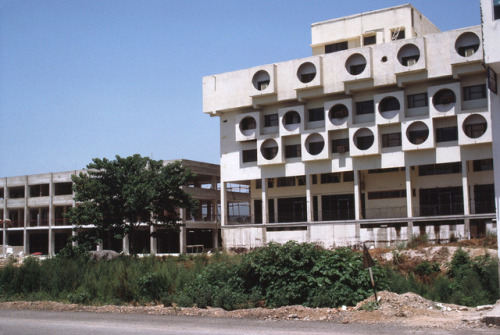 Exteriors of modern buildings under construction in Blue Area, 1987 // Islamabad, Pakistan [photogra