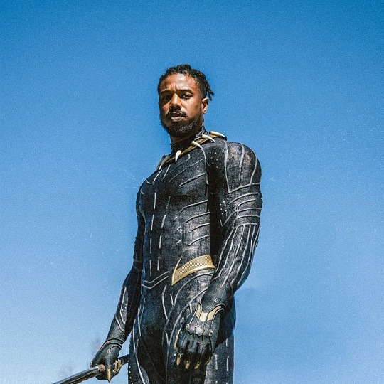 MOVIE TV ETC! — Michael B. Jordan in Killmonger's suit on the set