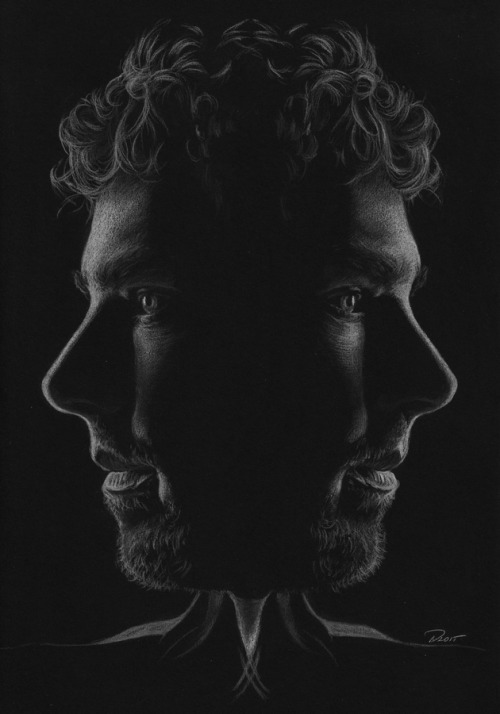 naturalshocks:White and grey coloured pencils on A4 black paper. 