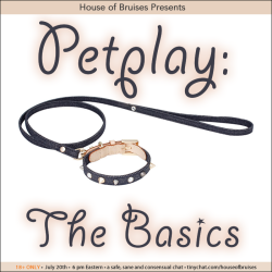 houseofbruises:  Monday 6pm: ‘Petplay: The Basics’ Monday July 20th at 6pm EST We are proud to present Petplay: The Basics! Inspired by our Library for Kinksters, we will be teaching users the basics of petplay! This week our moderator Canvas will