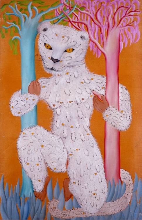 thunderstruck9:Cecilia Vicuña (Chilean, b. 1948), Leoparda de Ojitos, 1976. Oil on cotton canvas, 1