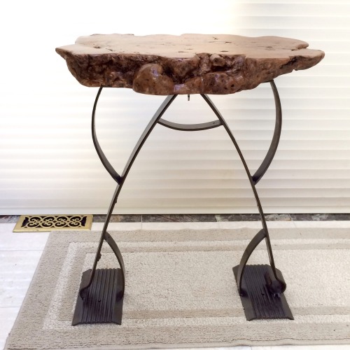 Art Table, Accent Table, Entry Tablelive-edge cherry burl, three inches thick, and vintage automotiv