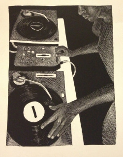 hira-kazmi:  Scratch: Score or mark the surface of (something) with a sharp or pointed object. Scratching is a DJ or turntablist technique used to produce distinctive sounds by moving a vinyl record back and forth on a turntable. Scratchboard 