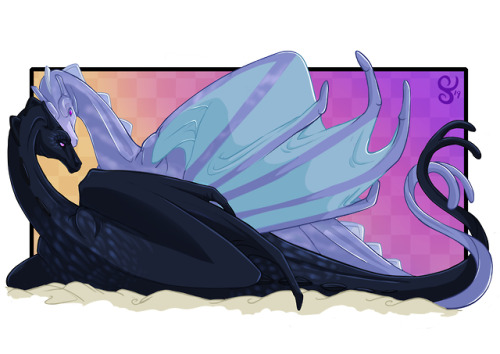 crimsonslush:Commission!  Two blue boyfriends over at Echoes of Pern.  <3