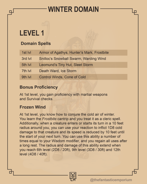 Homebrew subclass D&D 5e : Winter Domain - ClericI’ve been working on many homebrew subclasses f