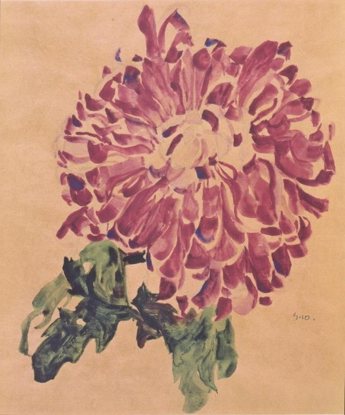 tremendousandsonorouswords:Egon Schiele, Yellow Chrysanthemum / White Chrysanthemum / Red&