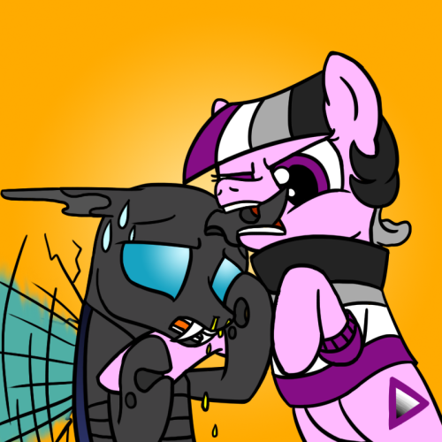 ask-acepony:  Don’t EVER mess with my friends! Featuring: Questrapolia, Curlycue, Muted-sounds and Brainy-twilight   You go, Ace! >=u