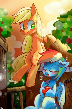 tchernobog:  ponyshocked:  Friends by RenoKim  D'aw  D’aww! &lt;3