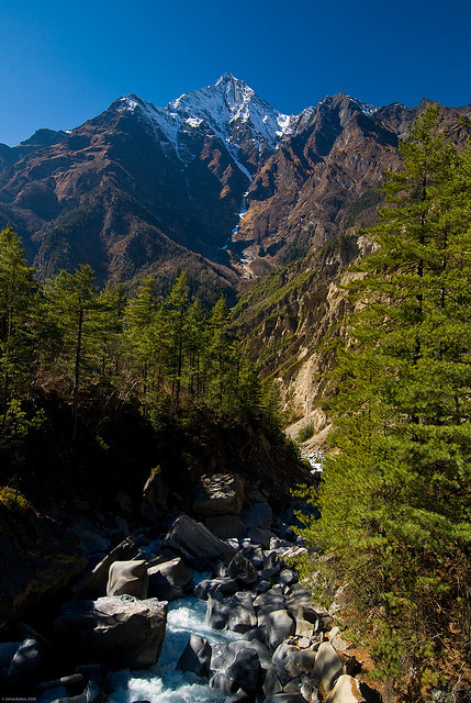 Glacial river at the base of Annapurna III, Himalayas, Nepal (by James Barker).