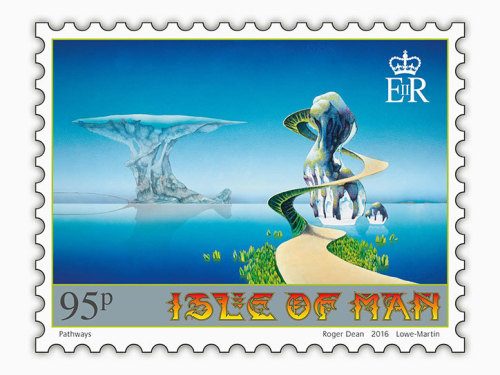 70sscifiart:    Artist Roger Dean, known for his album artworks for Yes and Asia, has created a series of six stamps for the Isle of Man Post Office.  