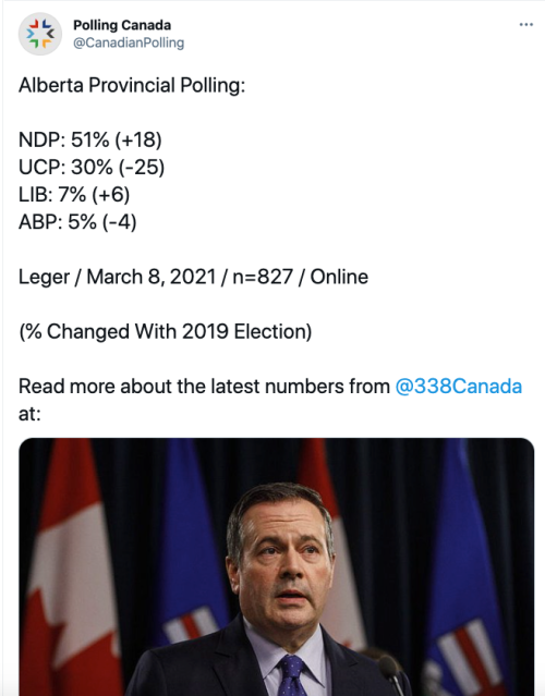 Jason Kenney UCP’s is nose diving in the polls. Maybe Alberta has a chance to get out of this Conser