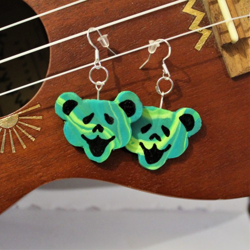 Handmade and painted Grateful Dead Dancing Bear Earrings available atetsy.com/shop/TerrapinPerspecti