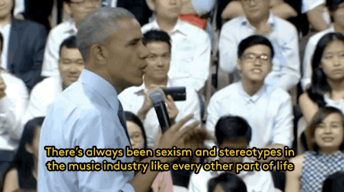 profeminist:  refinery29:   President Obama just perfectly captured what it’s like to love hip hop without ignoring its problems The woman he’s speaking to is a Vietnamese rapper named Suboi, who rapped to the President about financial inequality.