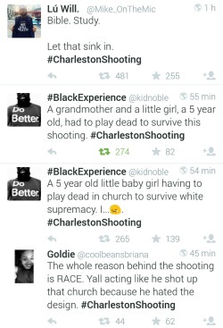ziamisgayerthanme:Sickening. “Stay calm” “mentally ill” “hate crime”. Please be safe, if you’re black. #CharlestonShooting #PrayForCharleston 