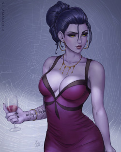 rarts:    Beautiful Widowmaker (Amélie Lacroix) in a dress: Overwatch (Blizzard) game art  [Artist: Sciamano240]  