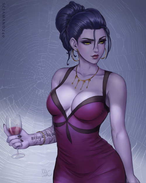 rarts:Beautiful Widowmaker (Amélie Lacroix) in a dress: Overwatch (Blizzard) game art  [Artist: Scia