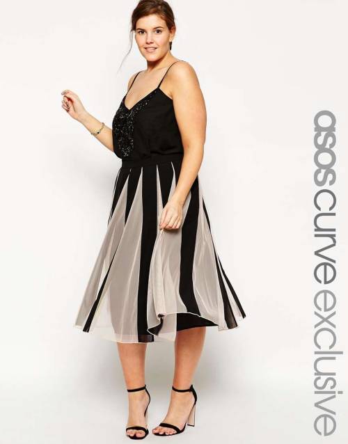 ASOS CURVE Fit &amp; Flare Skirt With Mesh InsertsShop for more like this on Wantering!