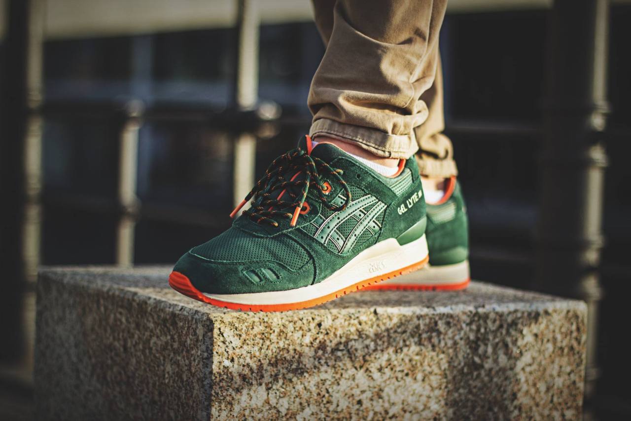 asics gel lyte iii dark green/orange