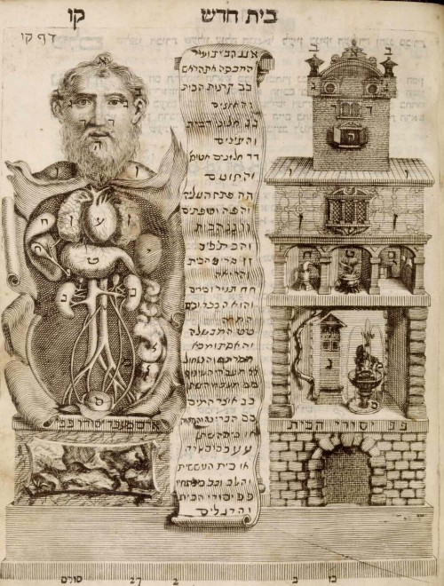 Early anatomical drawings. Left: from an 18th century Venetian Hebrew encyclopedia; right, from 15th