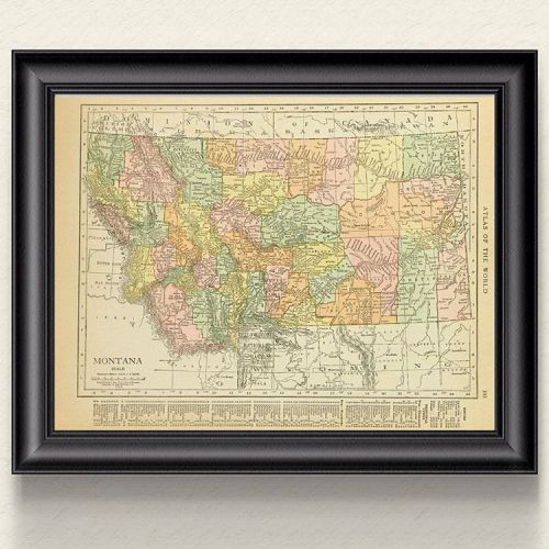 Original map of #Montana from 1915 in muted pastel colors on heavy, thick, quality paper. Considerab