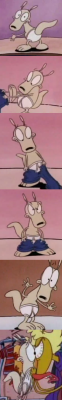 In the episode Seat to Stardom Rocko manages to somehow get himself