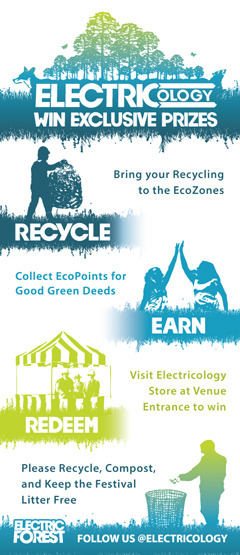 Being green in the EF scene starts now: revel in your lack of trash, respect the land, beam love into the future, and win stuff. Learn more at: http://www.electricforestfestival.com/electricology.php
