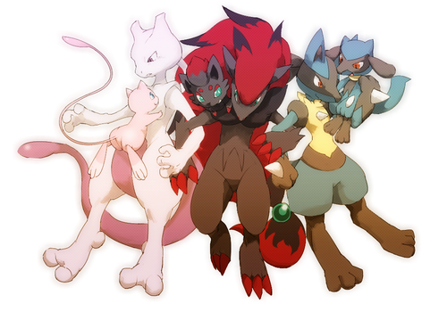 justd43:  Riolu loves Lucario, Lucario loves Riolu Zorua loves Zoroark, Zoroak love Zorua Mew loves Mewtwo, Mewtwo’s like WTF….. XD 