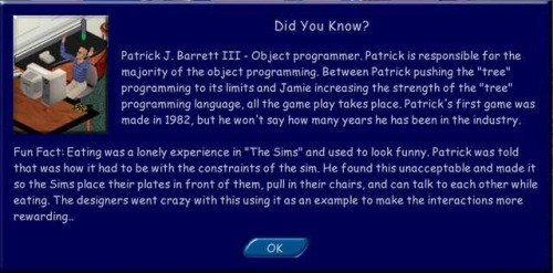 literaryreference:simsposting:Patrick Barret, object programmer for the Sims and an openly gay man, 